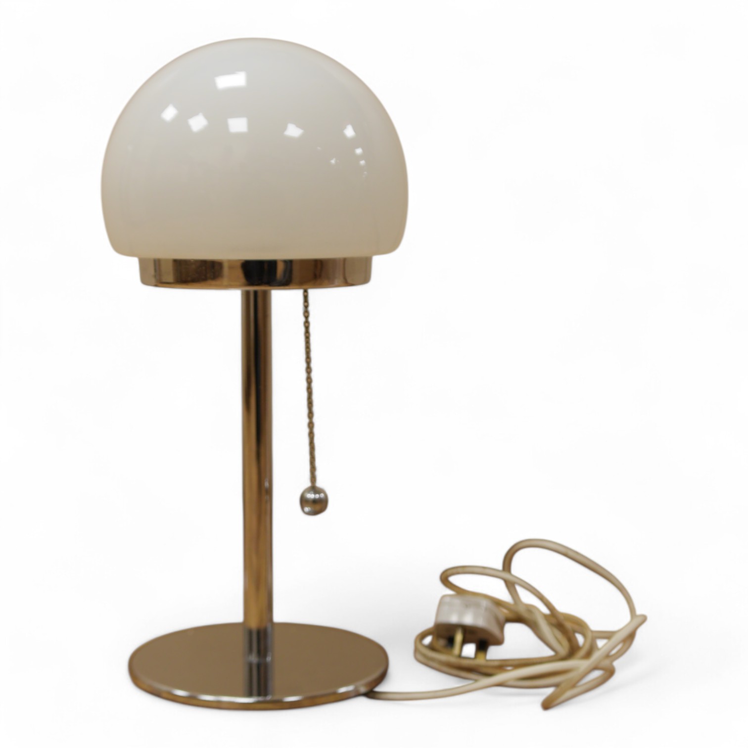 A 1970’s French S.C.E. cloud/mushroom form chrome table lamp with white glass shade. 42cm high. Condition - good